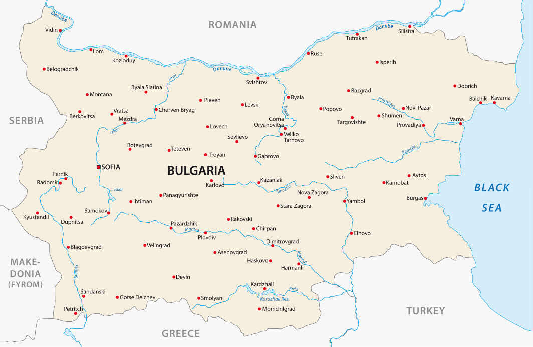 Wassertemperatur-Karte von Bulgarien